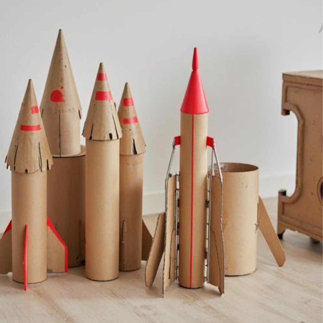 Recycled junk modelling craft table children activity